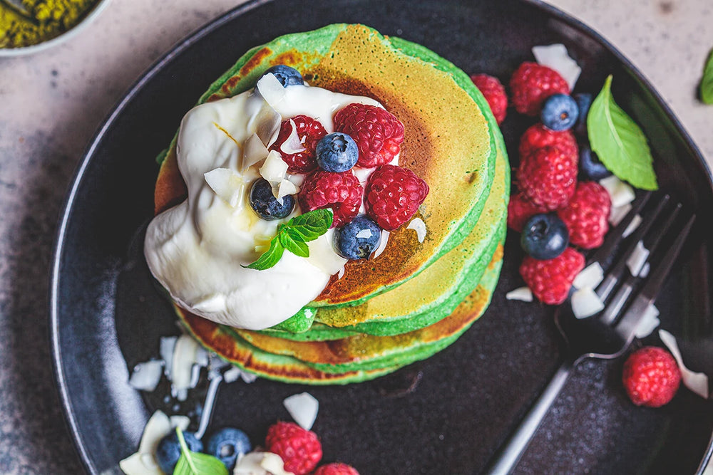 Matcha Pancakes with Yuzu Syrup